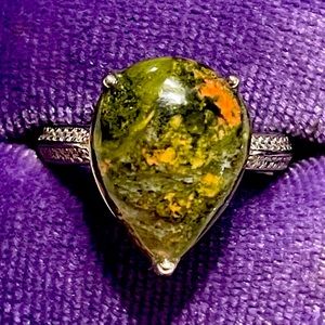 Imported 925 Genuine Natural Unakite Cabochon Solitaire Sz6.2 NWT